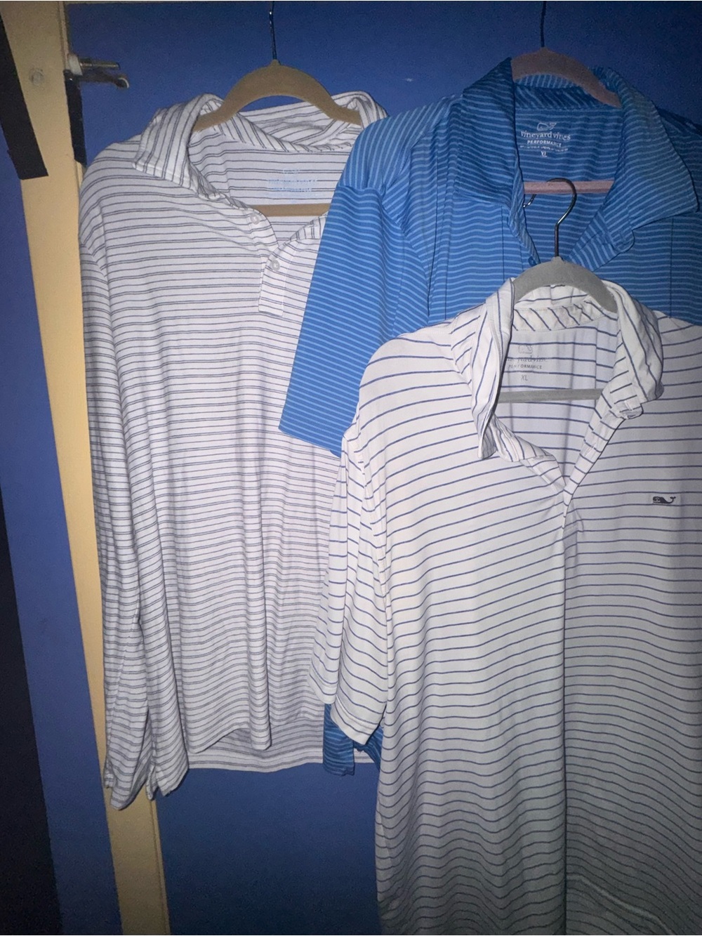 Vineyard Vines Striped Polo Trio in Blue and White BUNDLE! 2 short sleeve 1 long